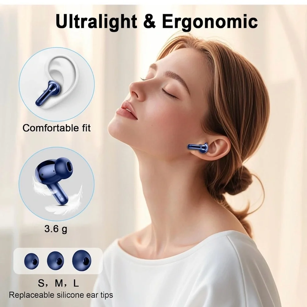 Wireless Earbuds Bluetooth 5.4 Headphones, 2025 Hi-Fi Stereo Bass Ear Buds